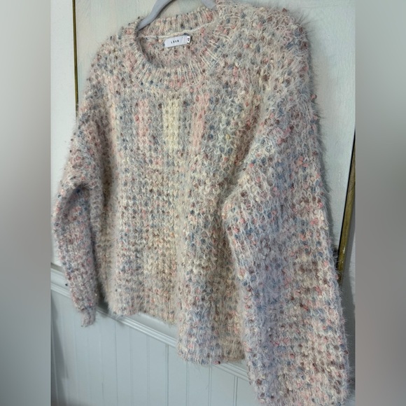 LUSH Pastel Knit Cozy Multicolor Sweater Pink Blue Cream Size Medium - Picture 6 of 9